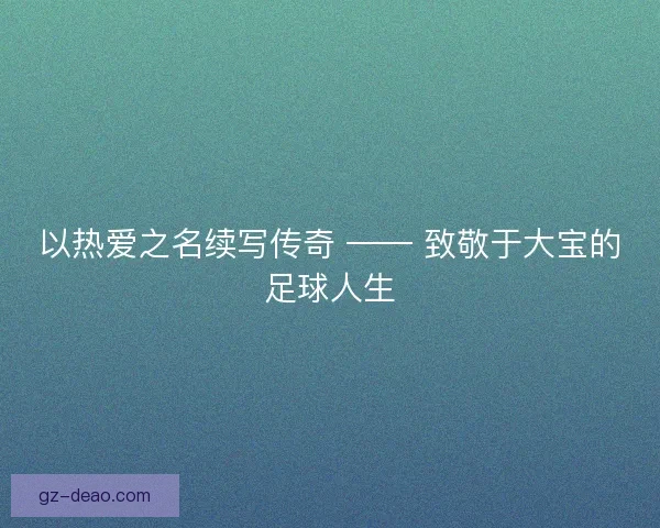 以热爱之名续写传奇 —— 致敬于大宝的足球人生